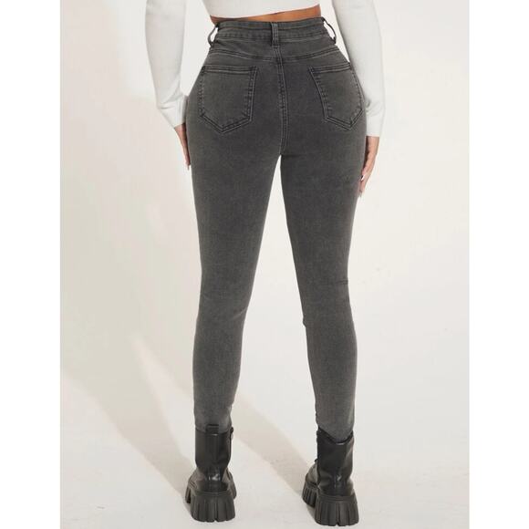 Petite High Waist Grey Skinny Jeans - Picture 2 of 5
